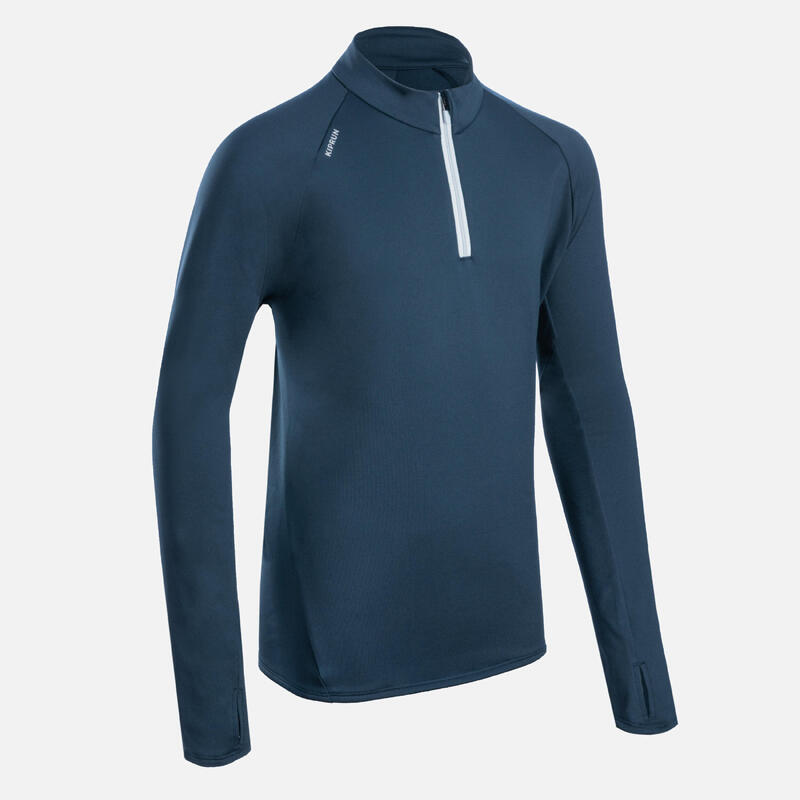 MAILLOT MANCHES LONGUES ENFANT 1/2 ZIP CHAUD - KIPRUN WARM BLEU MARINE