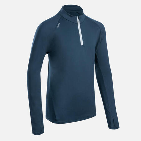Varm långärmad tröja med halvt blixtlås friidrott junior AT 100 marinblå