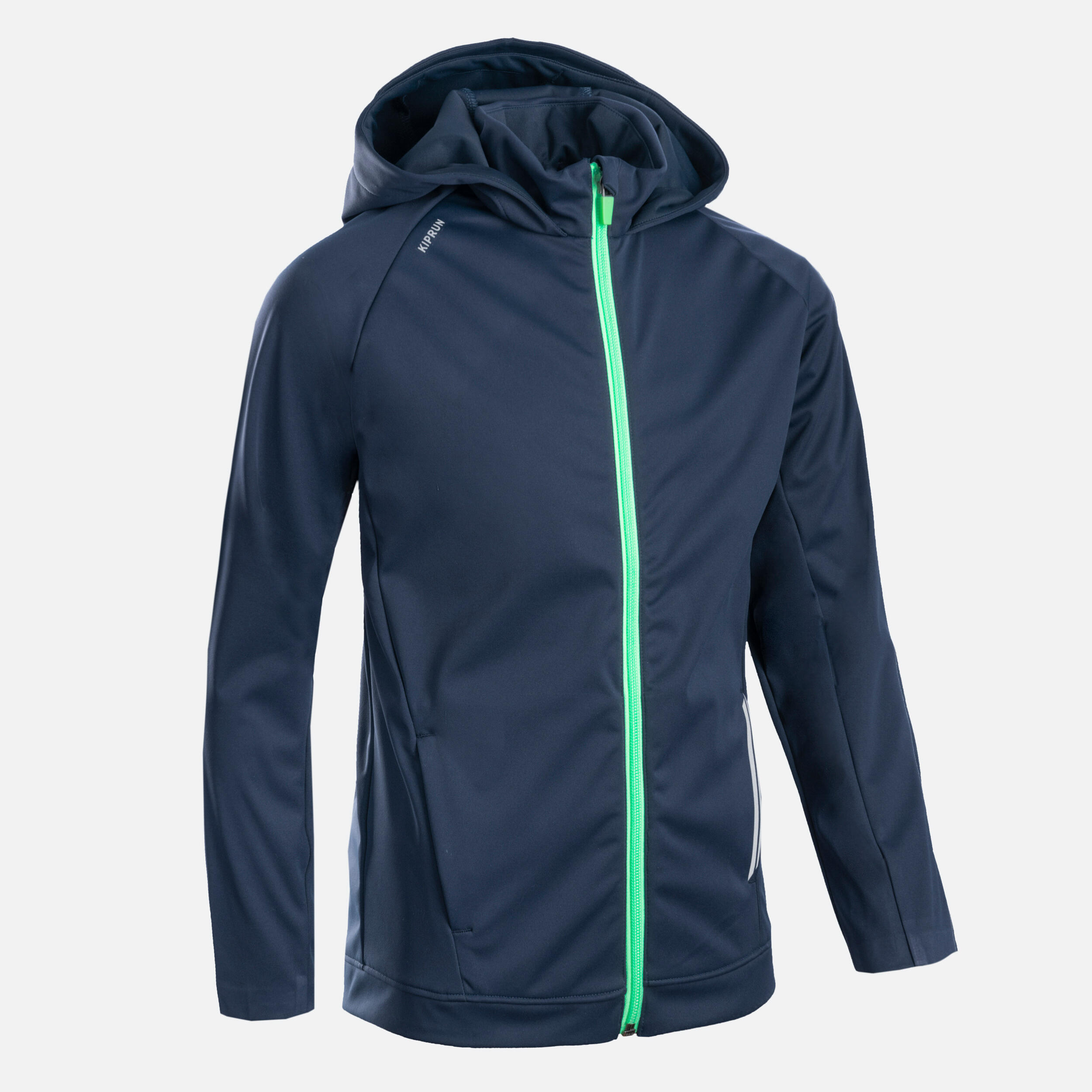 KIDS' WARM WATERPROOF RUNNING JACKET - KIPRUN WARMJACKET NAVY GREEN 8/9