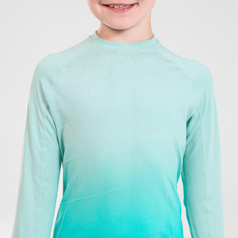 T-SHIRT MANCHES LONGUES RUNNING ENFANT - KIPRUN SKINCARE TURQUOISE