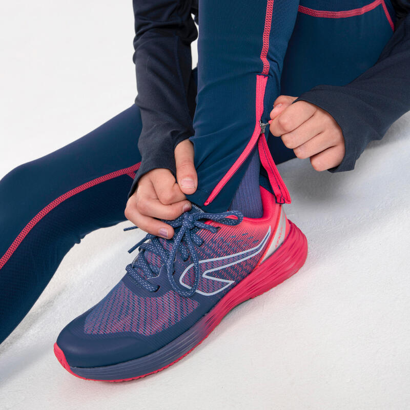 Mallas largas running transpirables niña Kiprun dry + azul marino