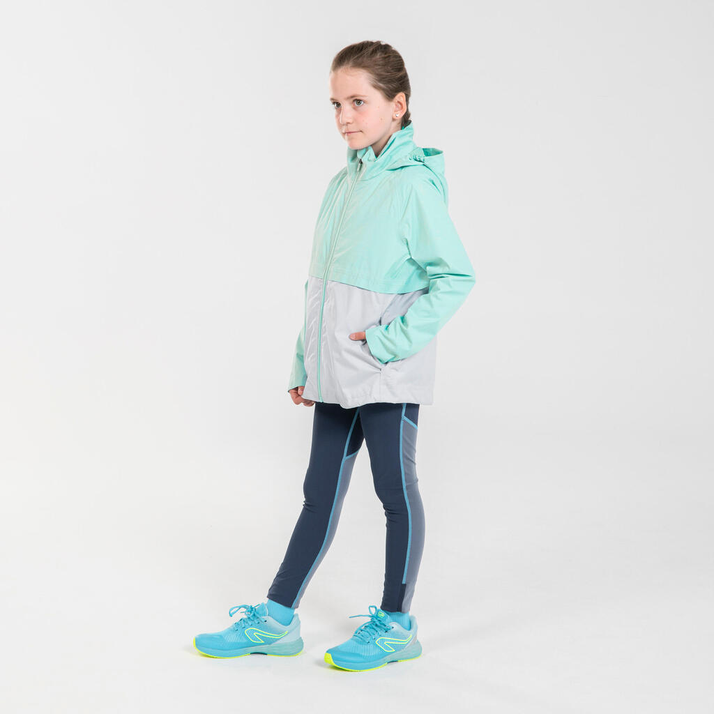 Lauf-Regenjacke Leichtathletik herausnehmbare Innenjacke 3-in-1 Kiprun Kinder grün