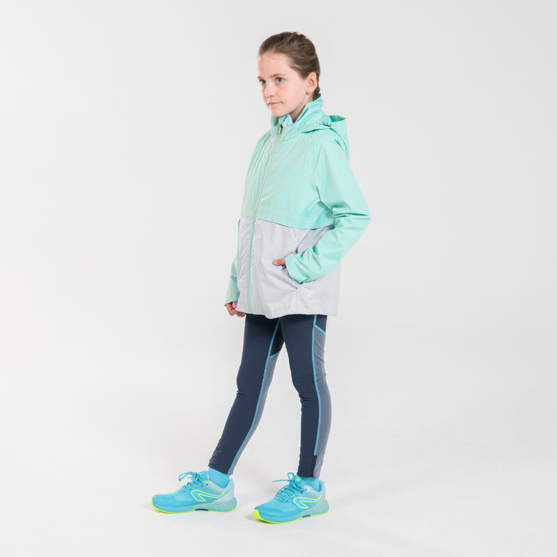 Lauf-Regenjacke Leichtathletik herausnehmbare Innenjacke 3-in-1 Kiprun Kinder grün