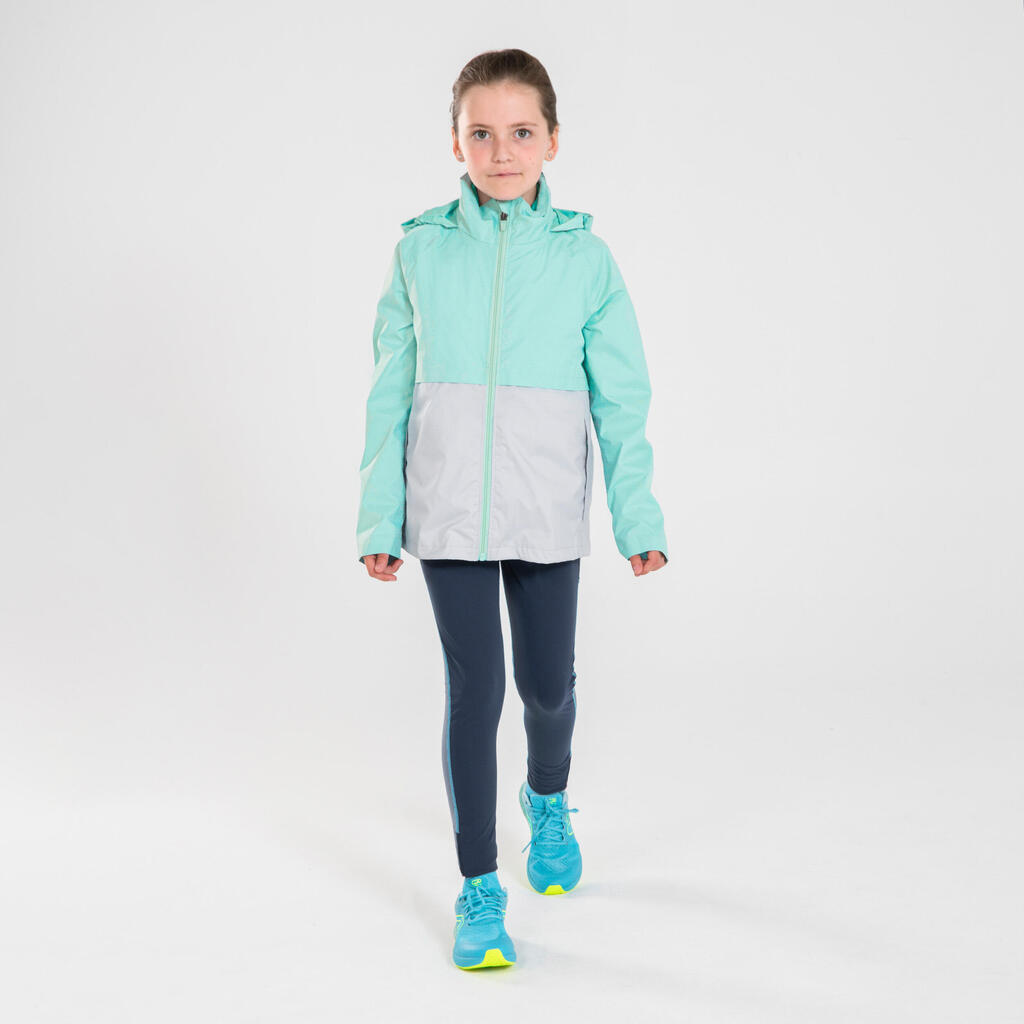 Lauf-Regenjacke Leichtathletik herausnehmbare Innenjacke 3-in-1 Kiprun Kinder grün