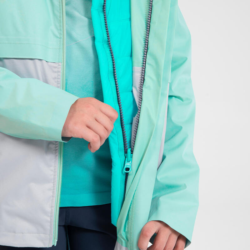 CHAQUETA DE RUNNING IMPERMEABLE CON CHALECO ACOLCHADO DESMONTABLE NIÑOS - KIPRUN 3 EN 1 VERDE 