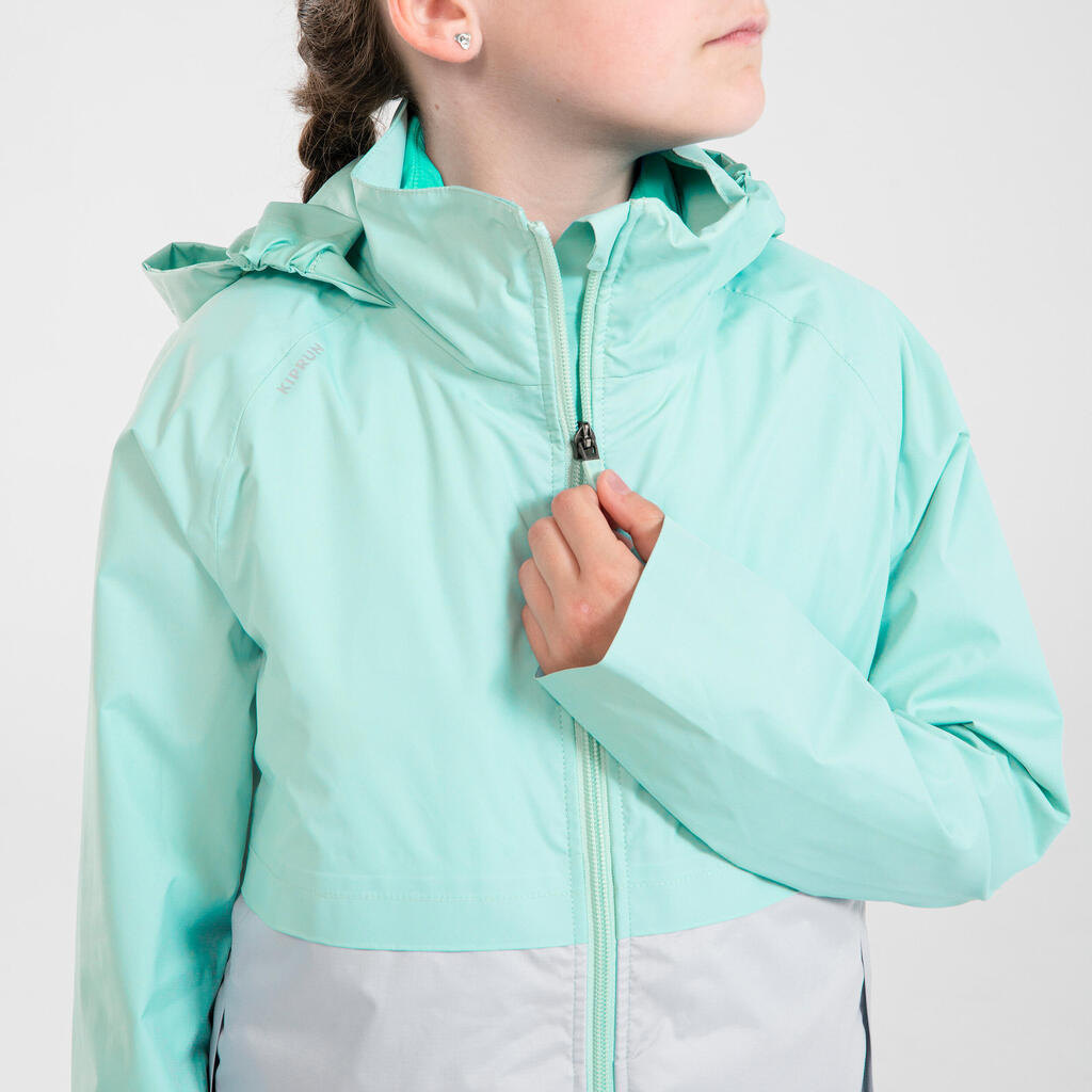 Detská nepremokavá bežecká bunda s odnímateľnou prešívanou bundou Kiprun 3v1 zelená