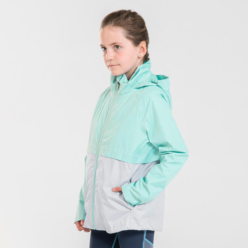 Dětská běžecká nepromokavá bunda 3v1 šedo-zelená 