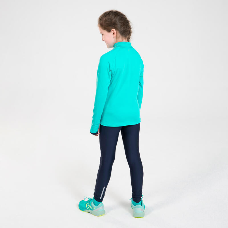 MAILLOT MANCHES LONGUES RUNNING ENFANT 1/2 ZIP CHAUD - KIPRUN WARM TURQUOISE