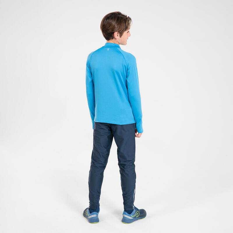 MAILLOT MANCHES LONGUES RUNNING ENFANT 1/2 ZIP CHAUD - KIPRUN WARM BLEU