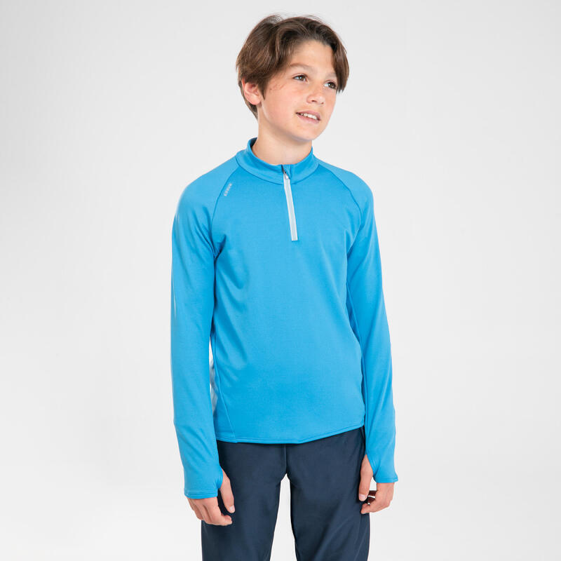 Camiseta running manga larga cálida 1/2 cremallera niños Kiprun warm azul