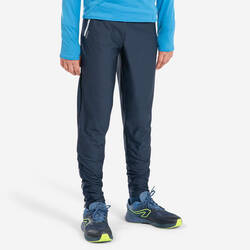 KIDS WARM RUNNING TROUSERS - KIPRUN WARM ZIP - NAVY BLUE GREY