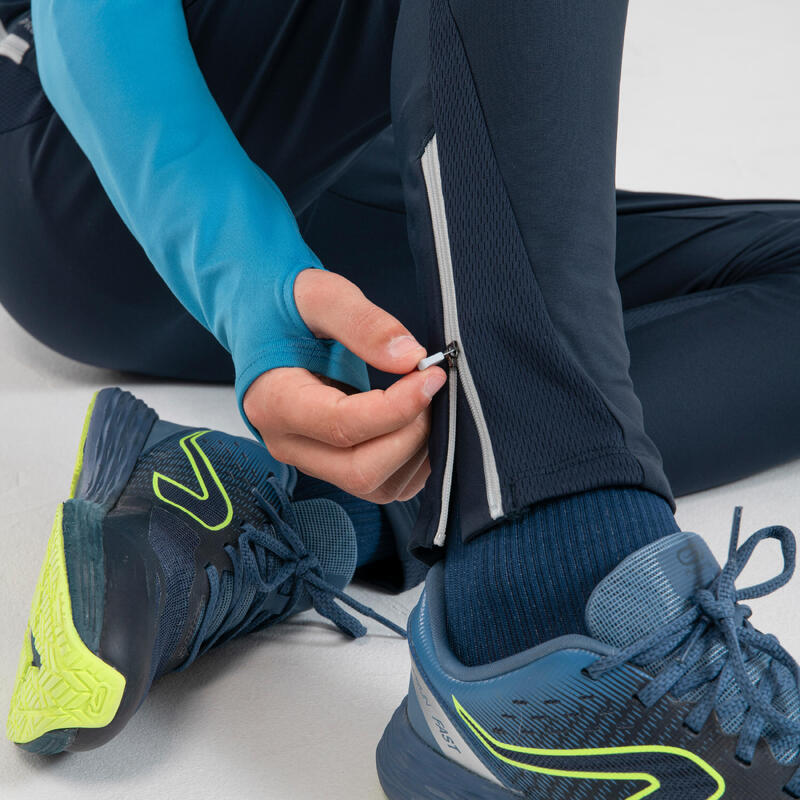 Pantalón atletismo cálido con cremallera niños Kiprun warm azul