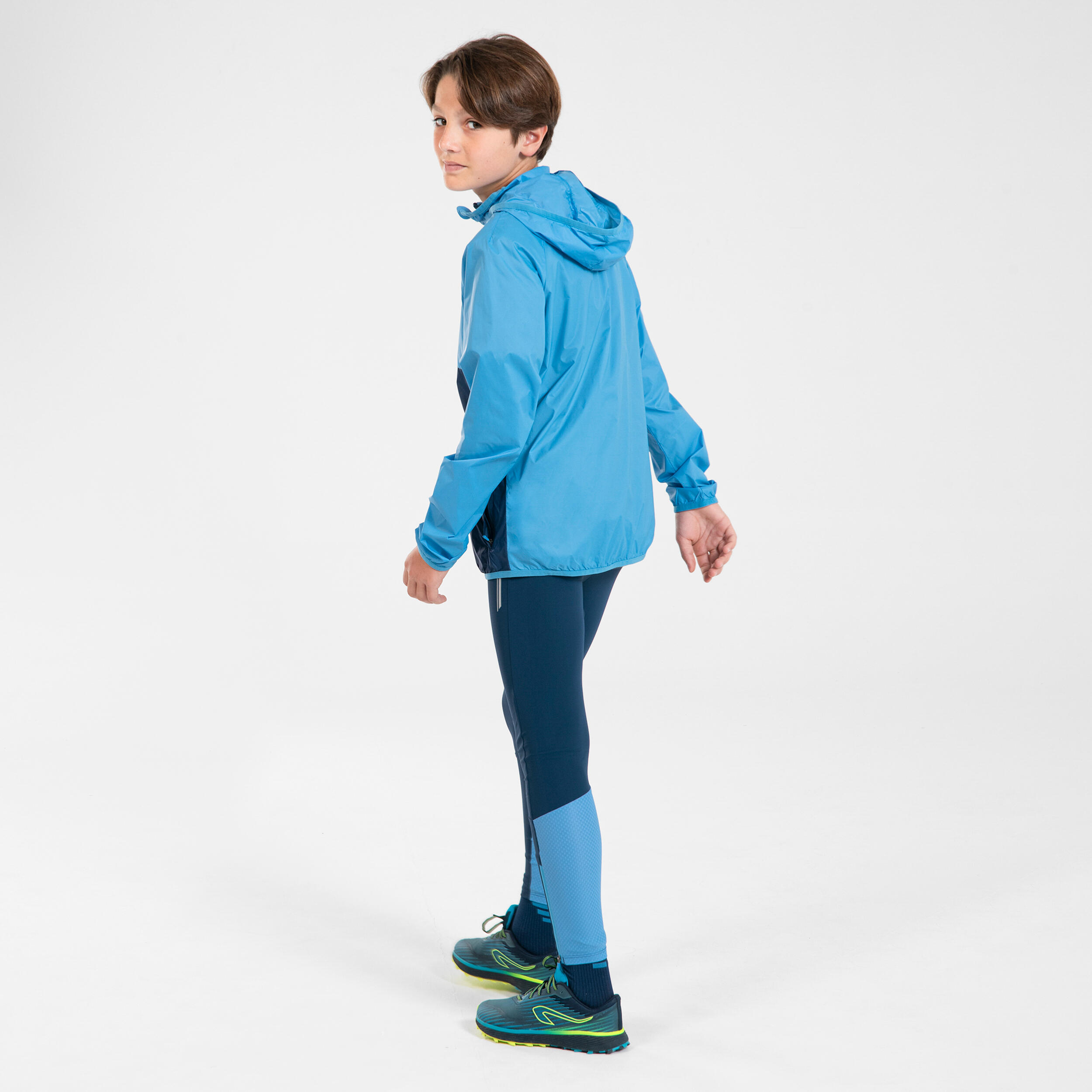 Kids' ultra light KIPRUN WIND windproof running jacket - two-tone blue 10/11