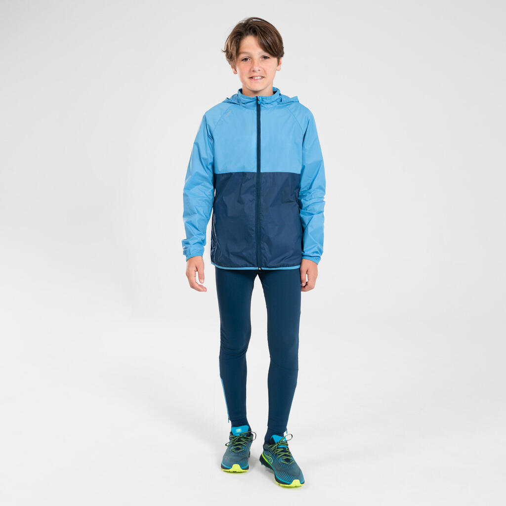 Laufjacke Kinder winddicht mit Kapuze - Wind blau/grün 