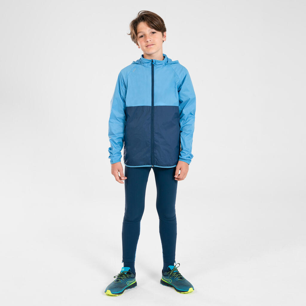 Laufjacke Kinder winddicht mit Kapuze - Wind blau/grün 