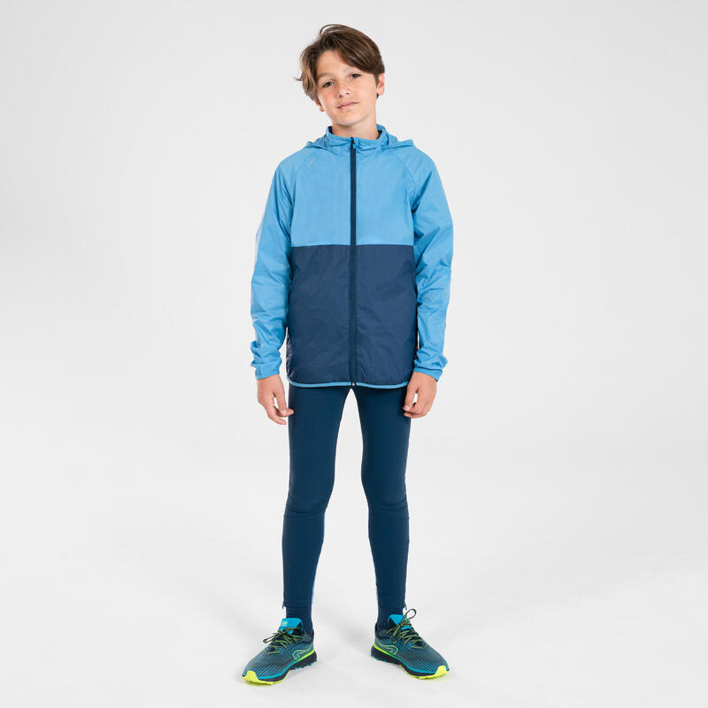 Veste coupe-vent running ultra légère enfant - KIPRUN WIND bicolore bleu