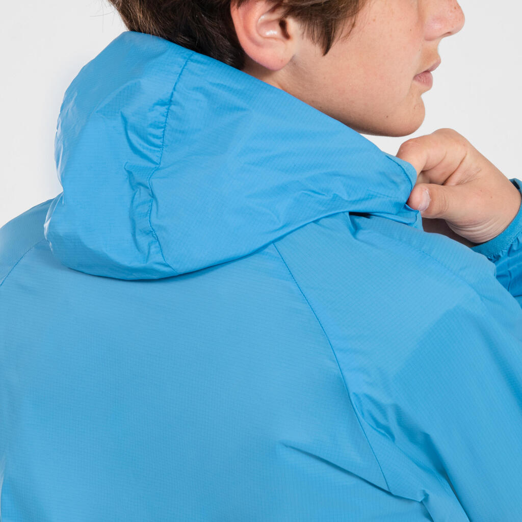 Laufjacke Kinder winddicht mit Kapuze - Wind blau/grün 