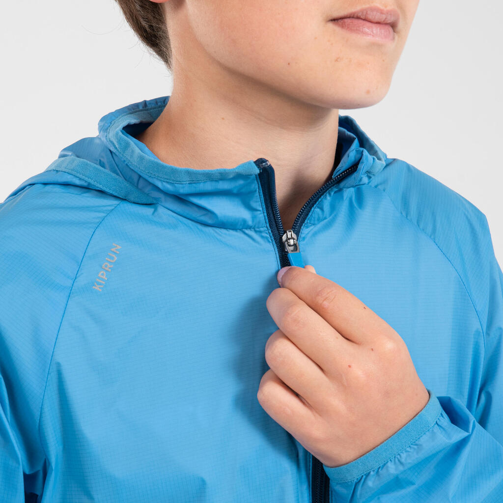 Laufjacke Kinder winddicht mit Kapuze - Wind blau/grün 