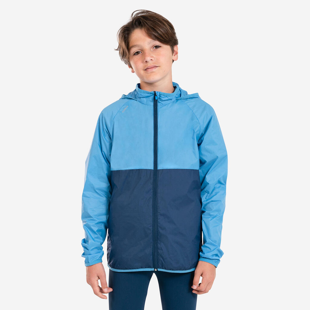 Laufjacke Kinder winddicht mit Kapuze - Wind blau/grün 