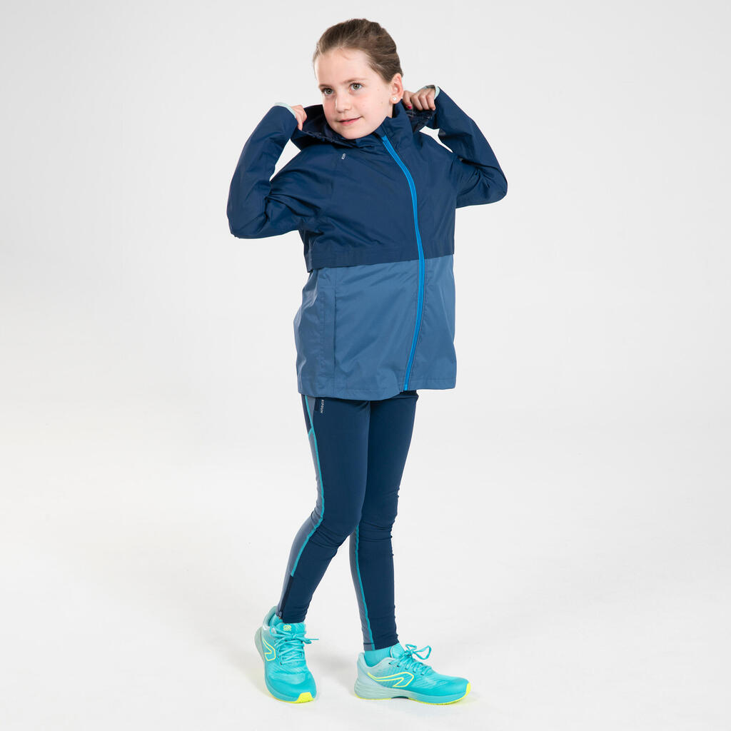 Lauf-Regenjacke Leichtathletik herausnehmbare Innenjacke 3-in-1 Kiprun Kinder grün