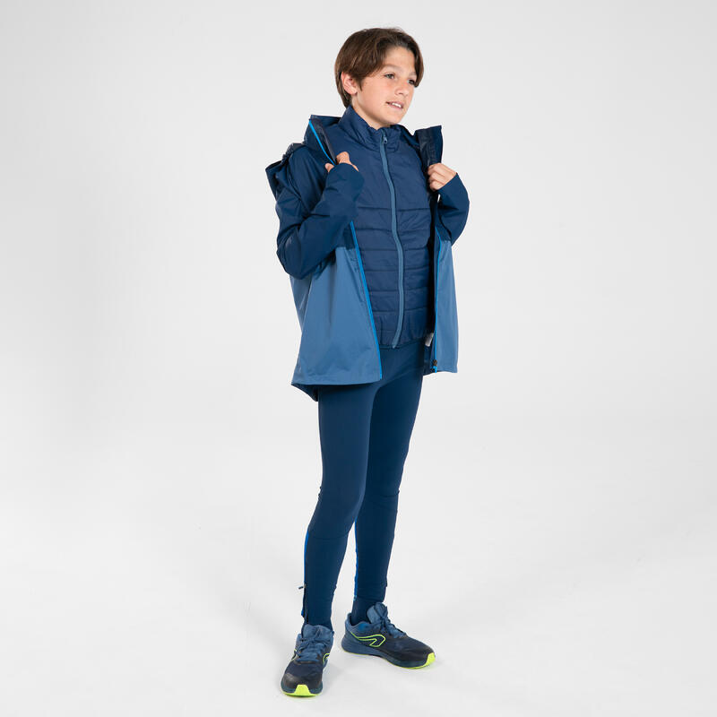 VESTE RUNNING IMPERMEABLE AVEC DOUDOUNE AMOVIBLE ENFANT - KIPRUN 3 EN 1 MARINE