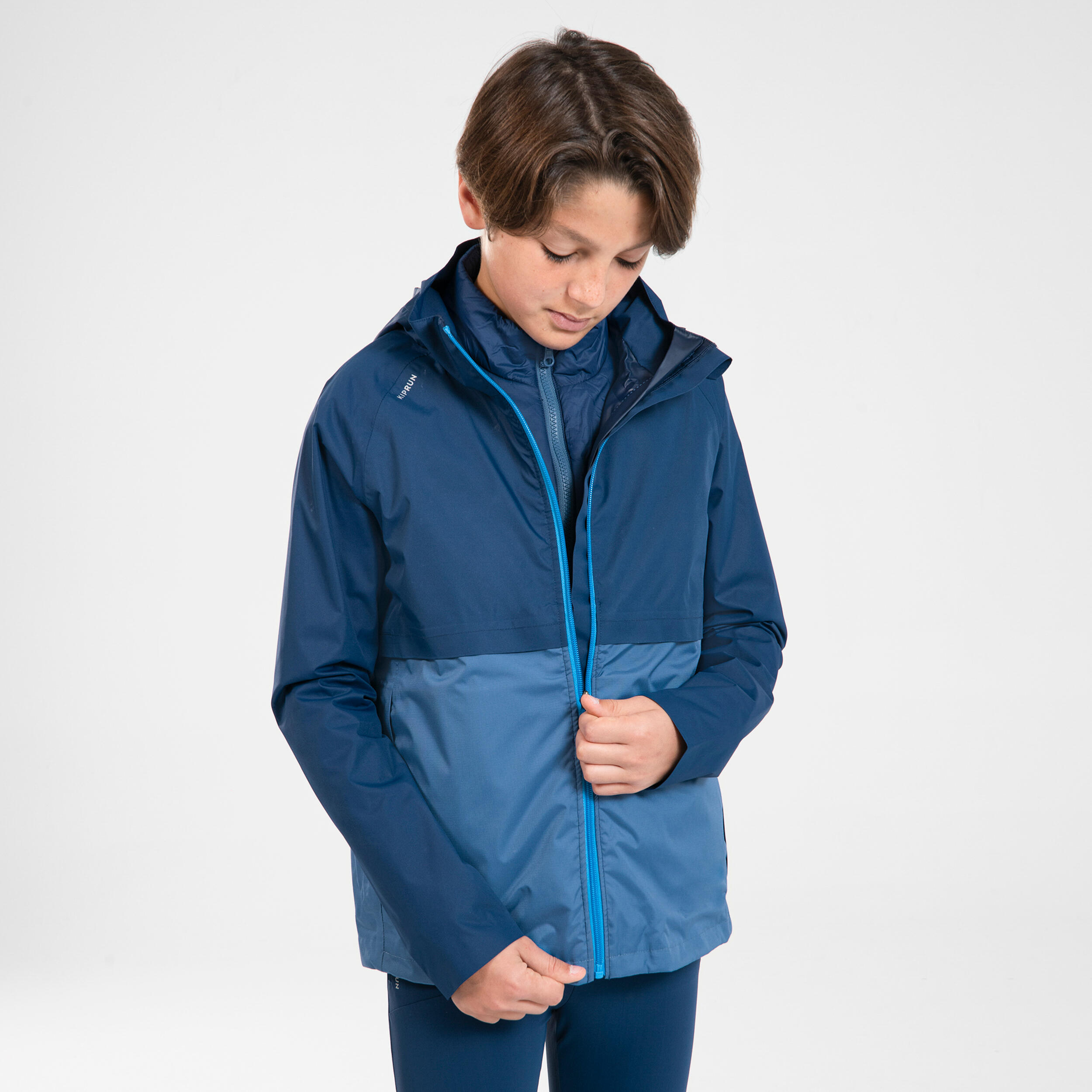 KIDS WATERPROOF RUNNING JACKET WITH DETACHABLE LAYER KIPRUN 3 IN 1 GREEN Decathlon
