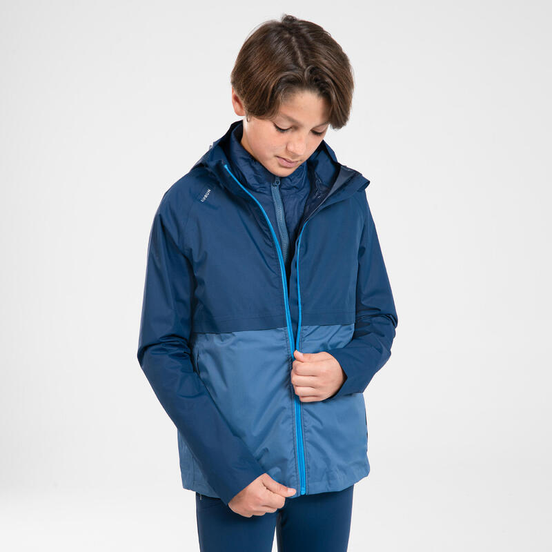 Dětská běžecká bunda 3v1 nepromokavá s odepínací prošívanou vestou Kiprun tmavě modrá