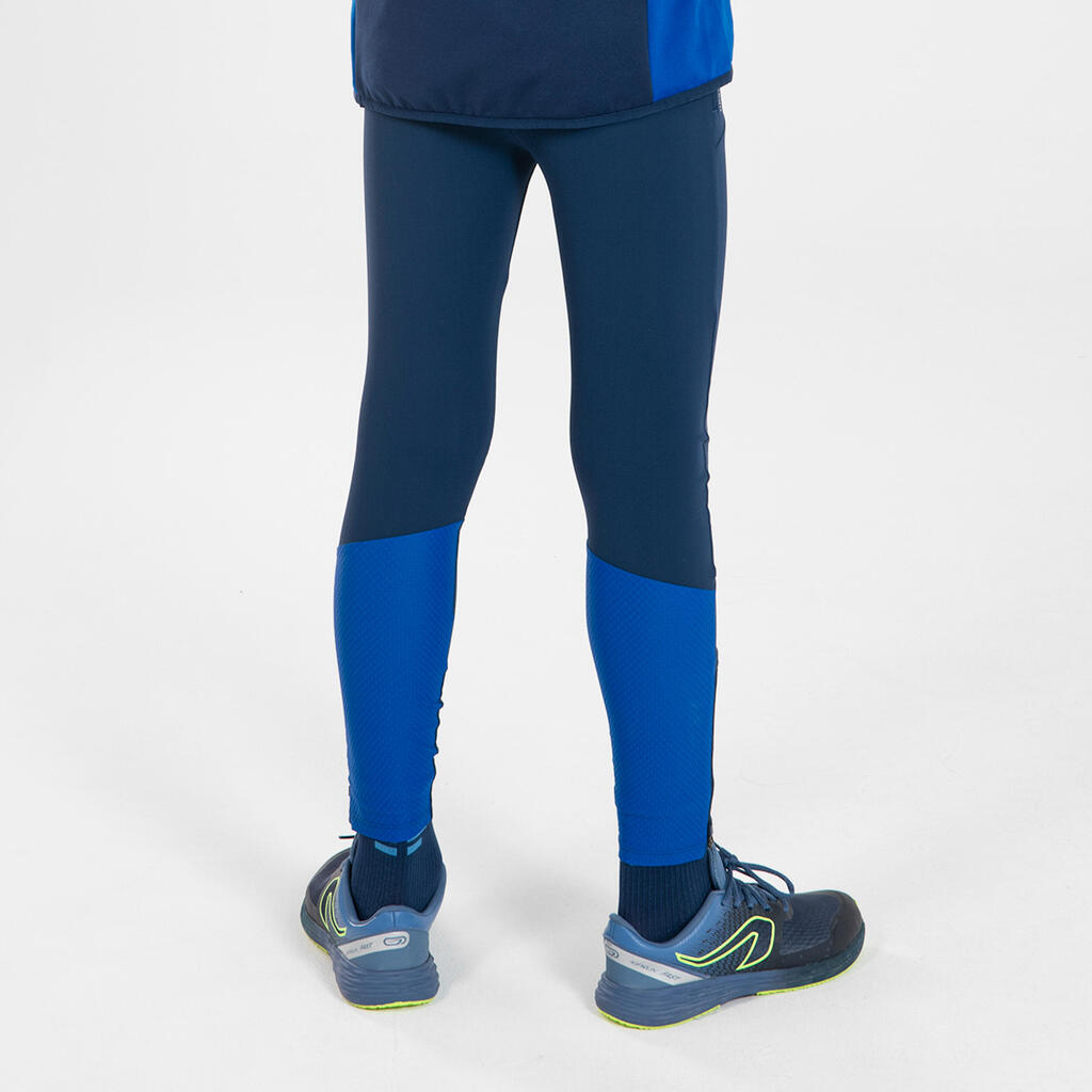 KIDS' RUNNING TIGHTS - KIPRUN DRY+ NAVY BLUE AND ELECTRIC BLUE