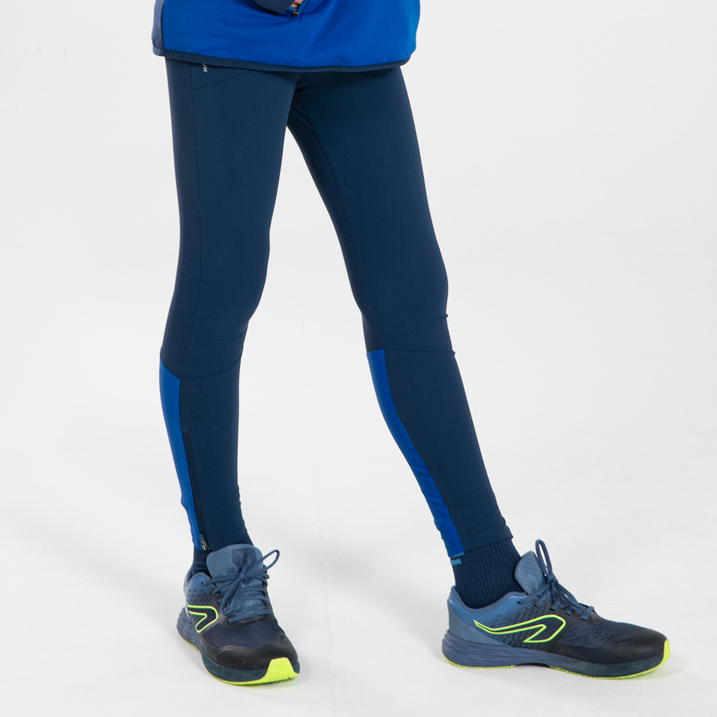 CHILDREN'S RUNNING TIGHTS - KIPRUN DRY+ NAVY AND ELECTRIC BLUE