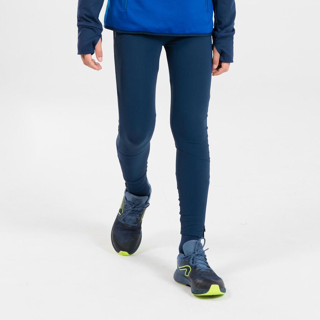 KIDS' RUNNING TIGHTS - KIPRUN DRY+ NAVY BLUE AND ELECTRIC BLUE