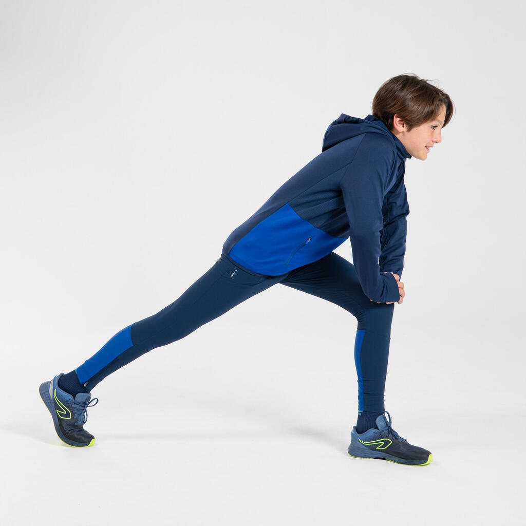 KIDS' RUNNING TIGHTS - KIPRUN DRY+ NAVY BLUE AND ELECTRIC BLUE