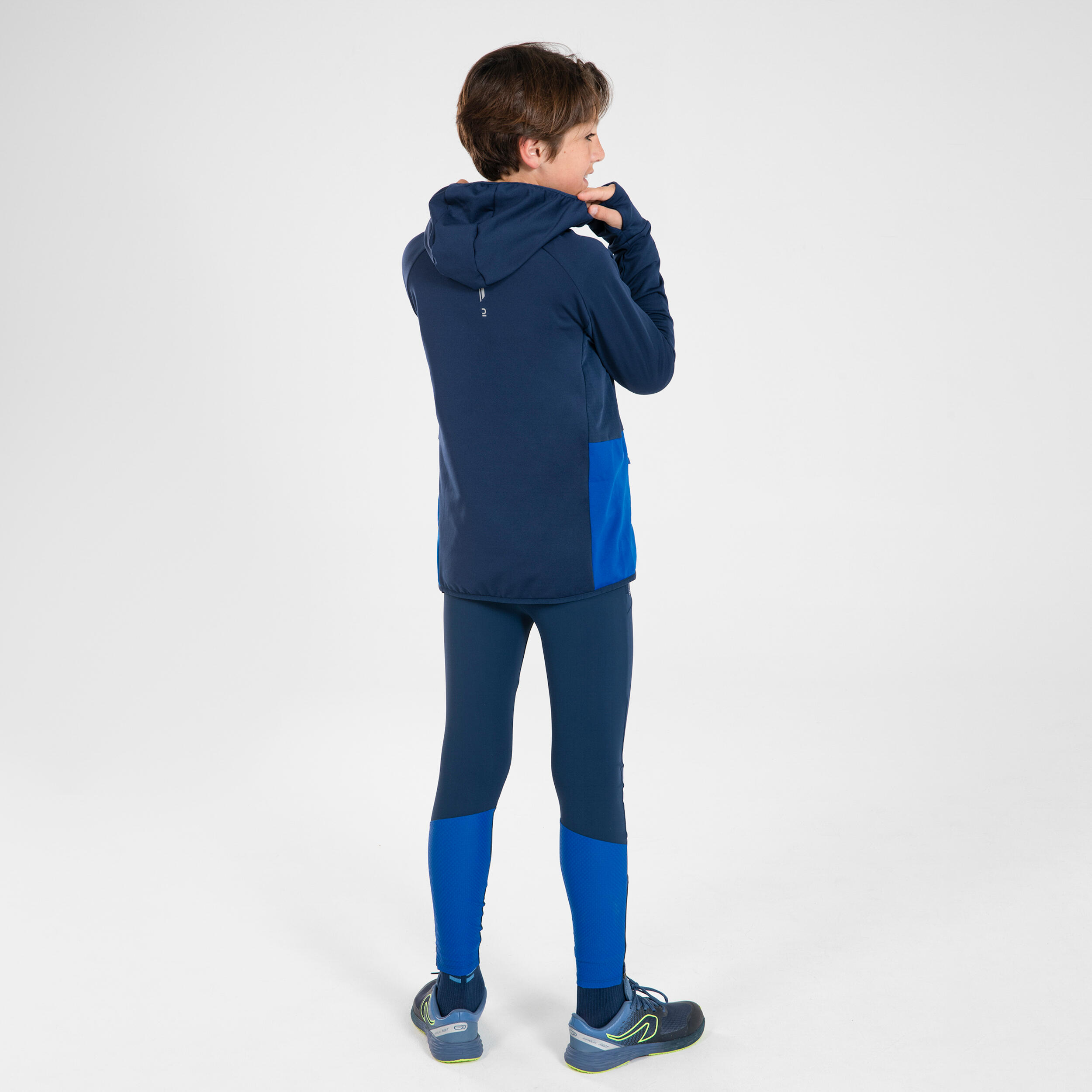 KIDS' RUNNING TIGHTS - KIPRUN DRY+ NAVY BLUE AND ELECTRIC BLUE 4/13