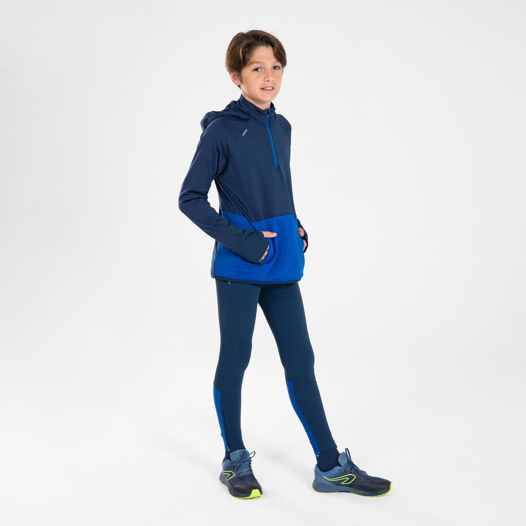 KIDS' RUNNING TIGHTS - KIPRUN DRY+ NAVY BLUE AND ELECTRIC BLUE