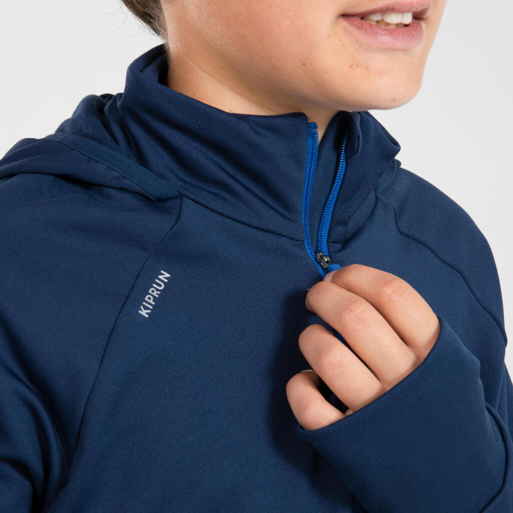 KIPRUN WARM+ CHILDREN'S LONG-SLEEVED RUNNING JERSEY - NAVY/INDIGO