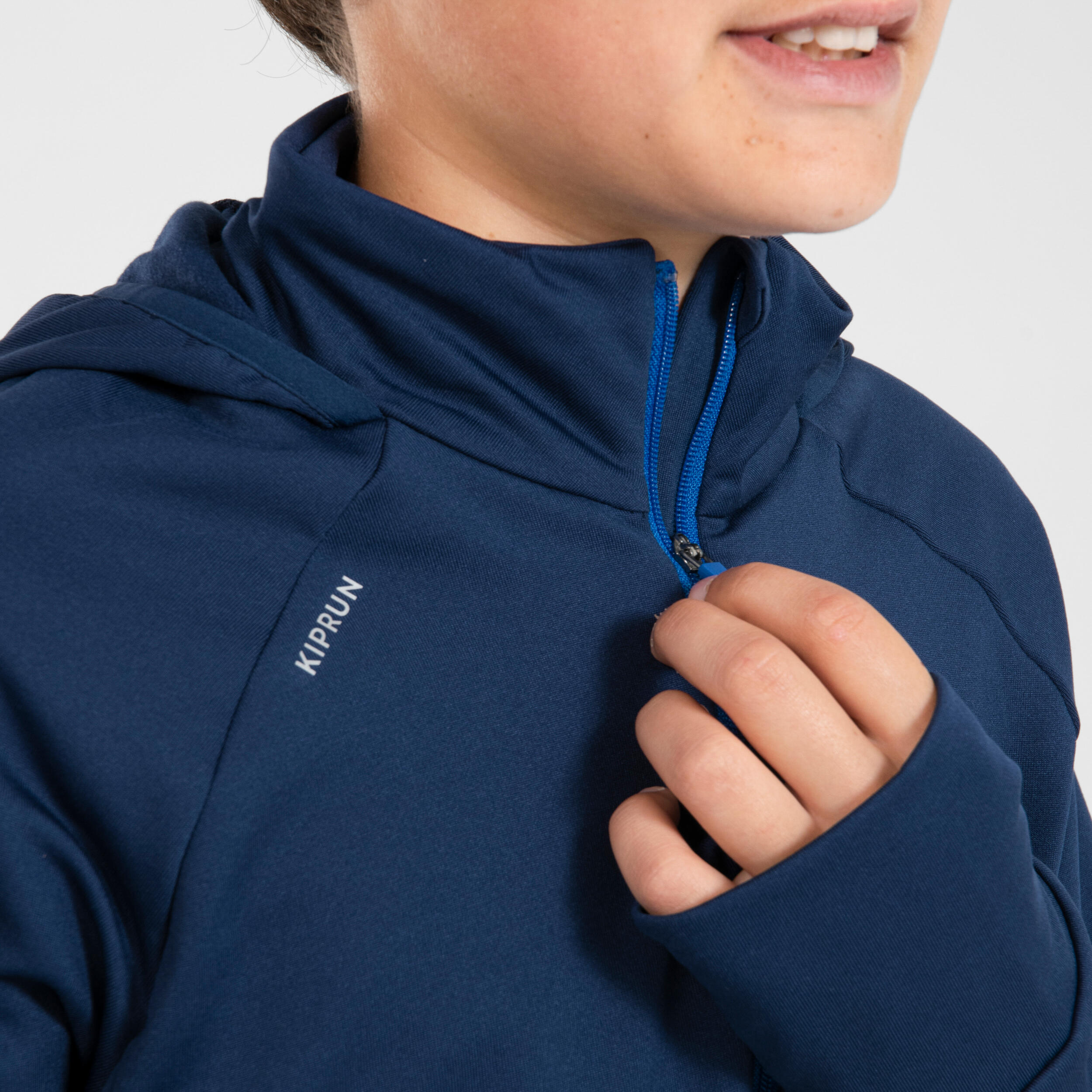 KIPRUN WARM+ CHILDREN'S LONG-SLEEVED RUNNING JERSEY - NAVY/INDIGO 4/12