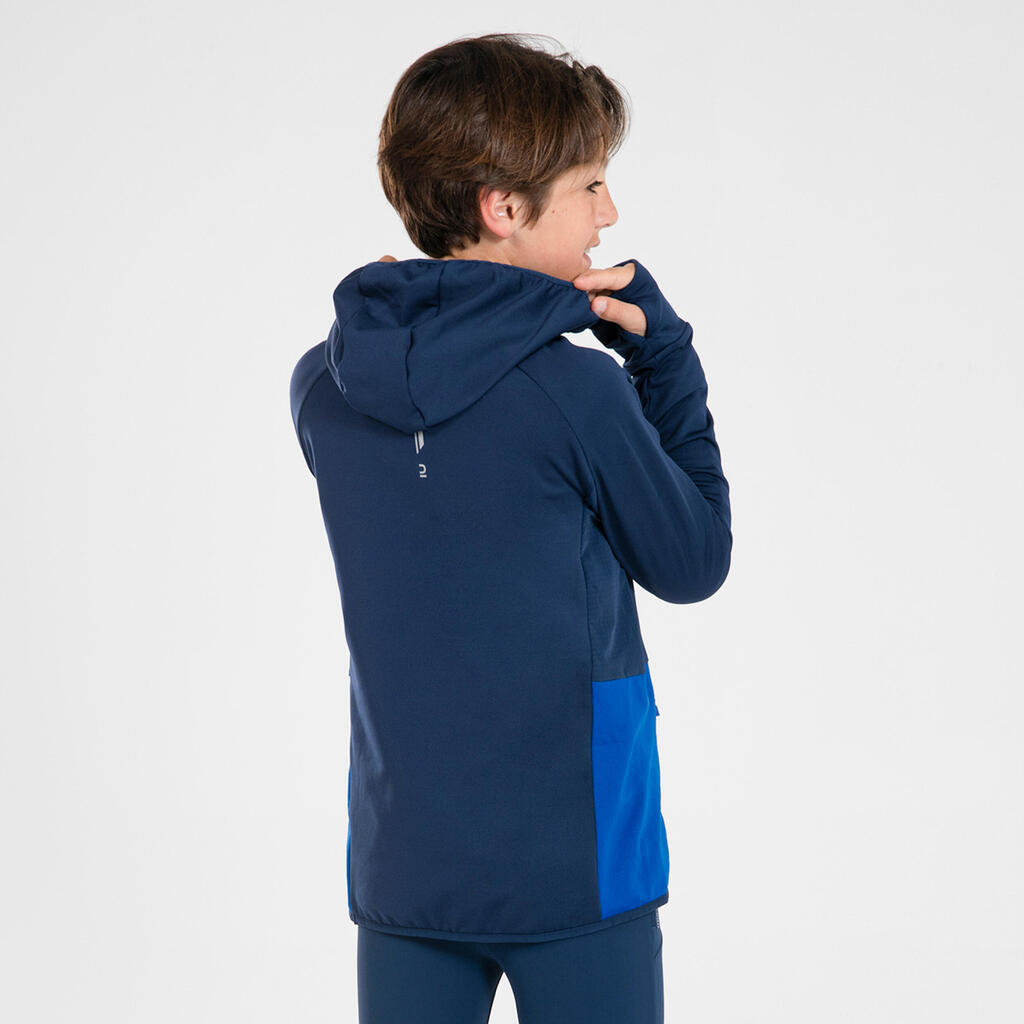 KIPRUN WARM+ CHILDREN'S LONG-SLEEVED RUNNING JERSEY - NAVY/INDIGO