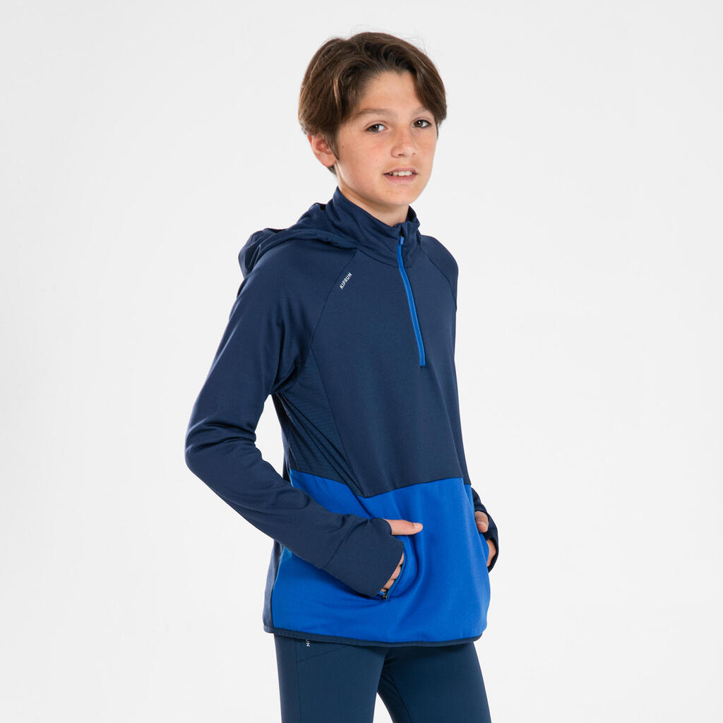 KIPRUN WARM+ CHILDREN'S LONG-SLEEVED RUNNING JERSEY - NAVY/INDIGO