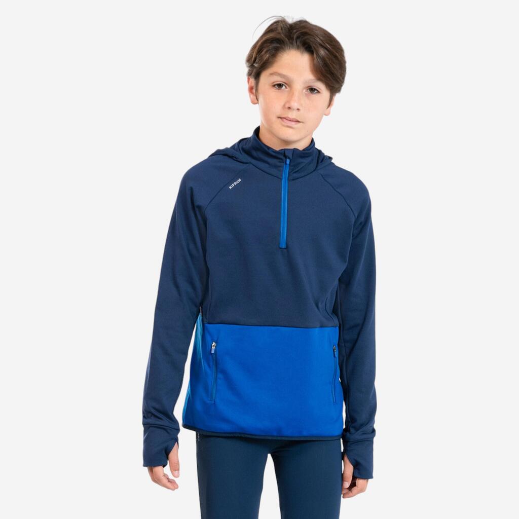 KIPRUN WARM+ CHILDREN'S LONG-SLEEVED RUNNING JERSEY - NAVY/INDIGO