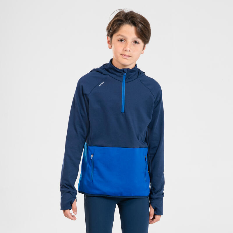Camiseta atletismo manga larga 1/2 cremallera Niños AT 500 azul indígo