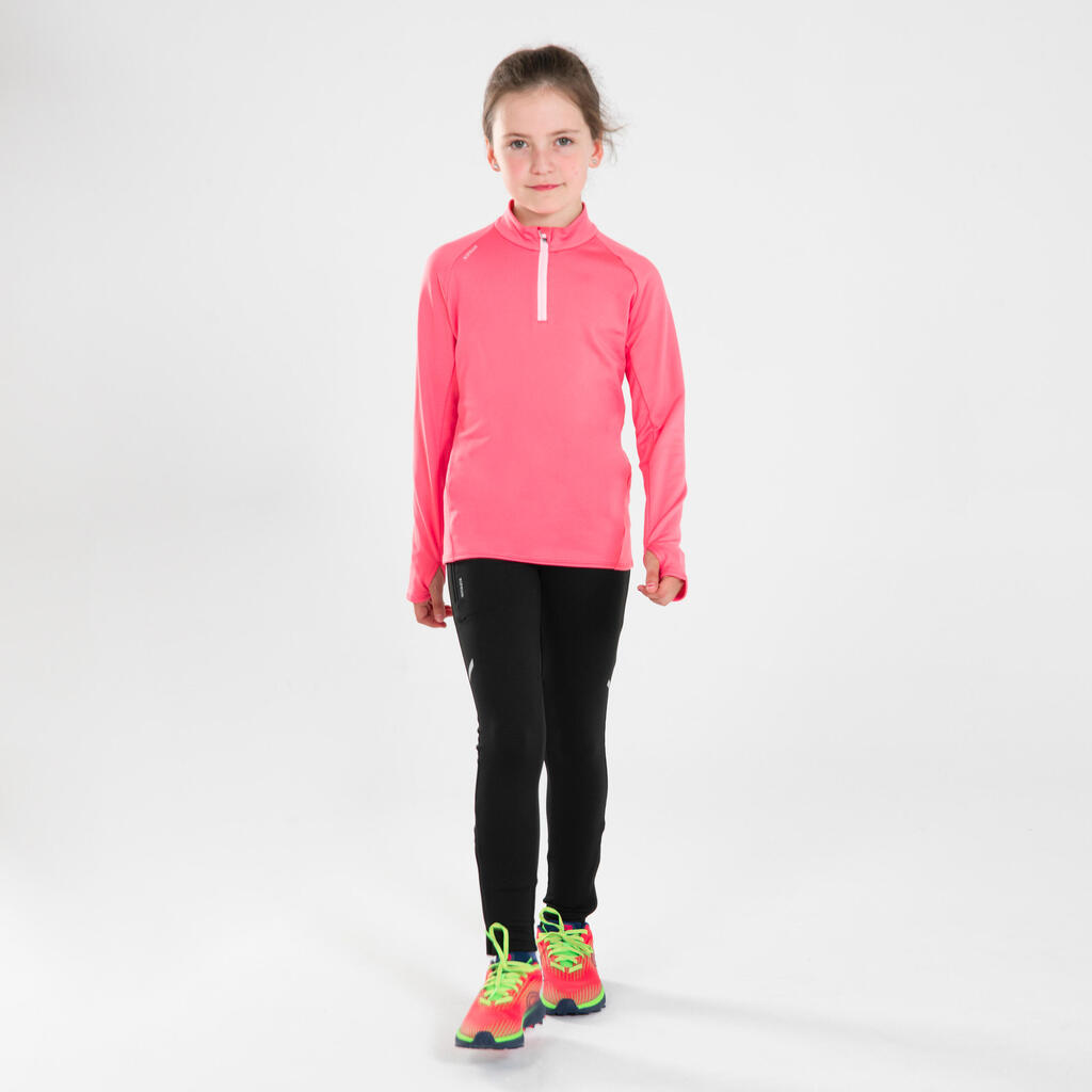 Laufshirt langarm Kinder 1/2 Reißverschluss - Warm 100 grün