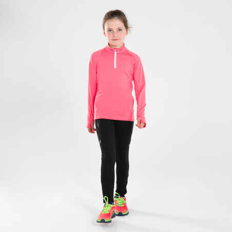 Παιδικό μακρυμάνικο μπλουζάκι KIPRUN WARM Warm+ με 1/2 φερμουάρ - Ροζ