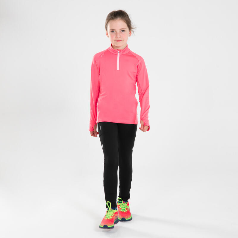 Laufshirt langarm Kinder 1/2 Reißverschluss - Warm+ rosa