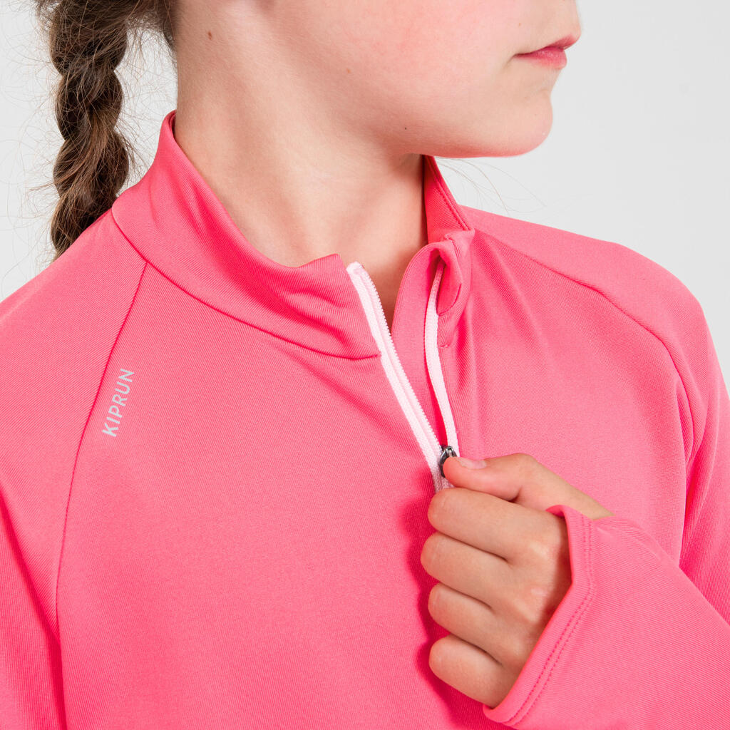 KIPRUN Warm+ children's long-sleeved running jersey 1/2-zip - pink