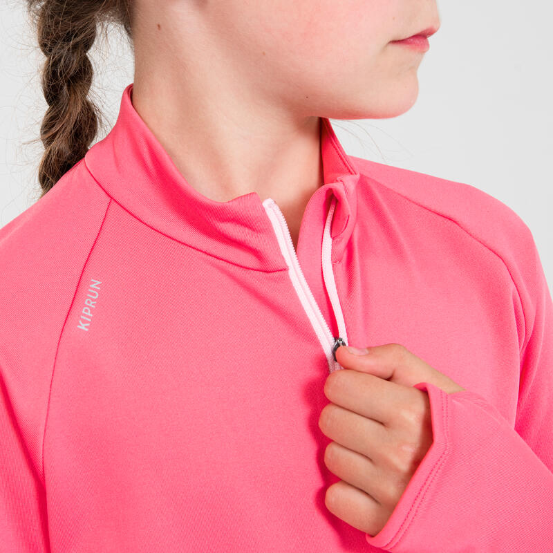 Warm hardloopshirt met lange mouwen voor kinderen Warm+ halve rits ROZE