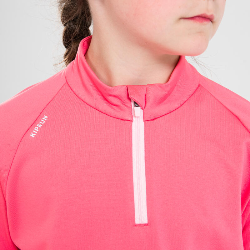 Laufshirt langarm Kinder 1/2 Reißverschluss - Warm+ rosa