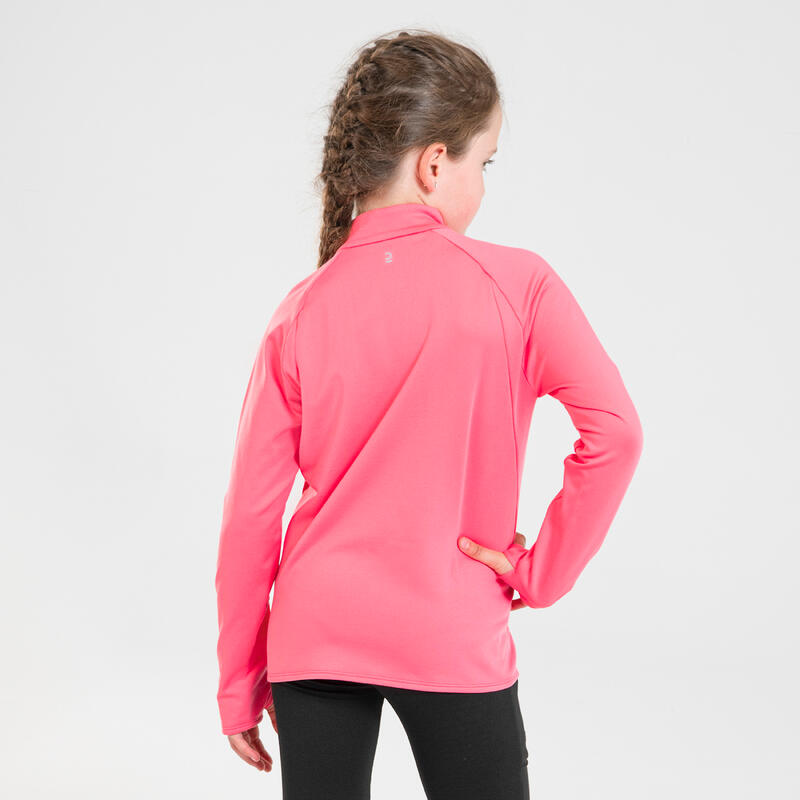 Laufshirt langarm Kinder 1/2 Reißverschluss - Warm+ rosa