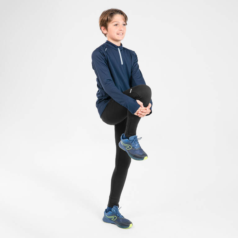 Kids' KIPRUN WARM 100 long-sleeved running T-shirt 1/2 zip warm - Navy Blue
