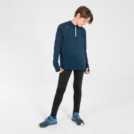 Tee-Shirt manches longues running Enfant 1/2 zip chaud - KIPRUN Warm 100 Marine