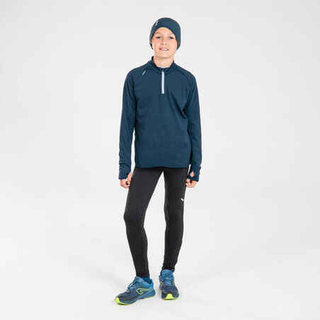 Kids' KIPRUN WARM 100 1/2 zip long-sleeved running T-shirt - Navy