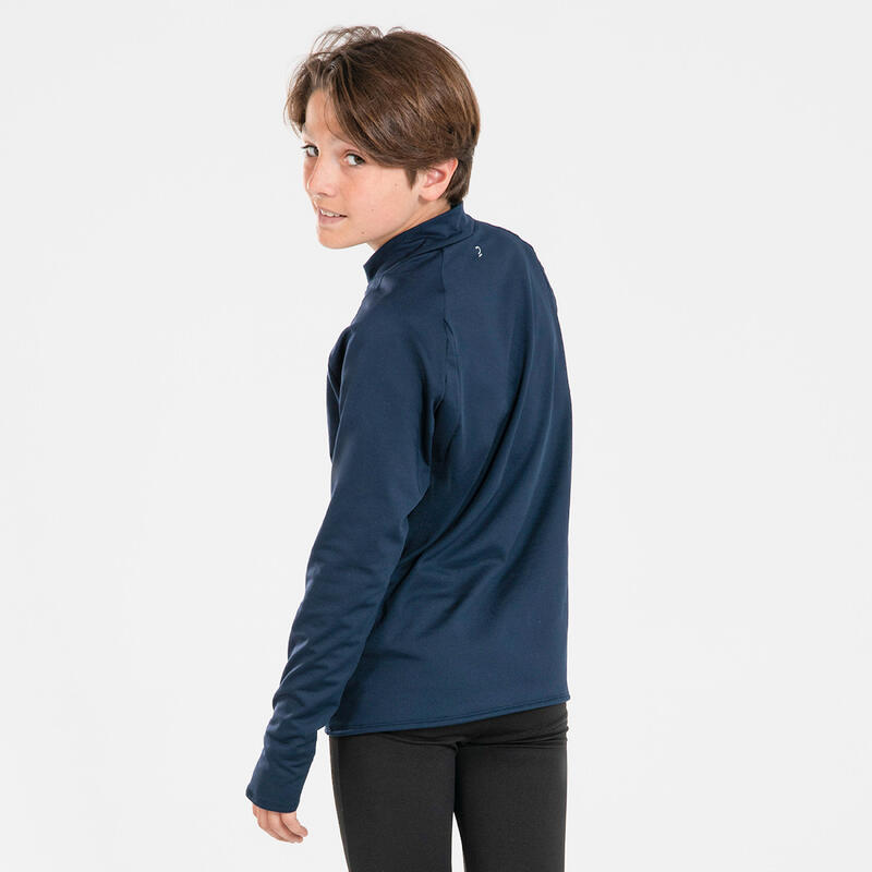 Camiseta running manga larga cálida 1/2 cremallera niños Kiprun warm azul marino